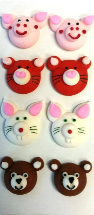 Animal Faces (Assorted) 2D Icing. Retail Box of 8, 20mm